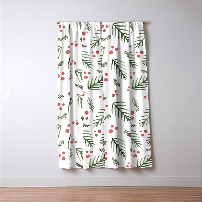 Christmas tree branches and berries - vintage Window Curtain Gallery Image 3