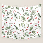 Christmas tree branches and berries - vintage Wall Tapestry Gallery Image 4