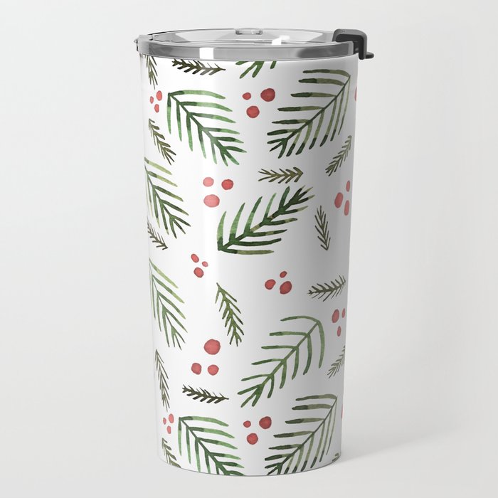 Christmas tree branches and berries - vintage Travel Mug Gallery Image 2