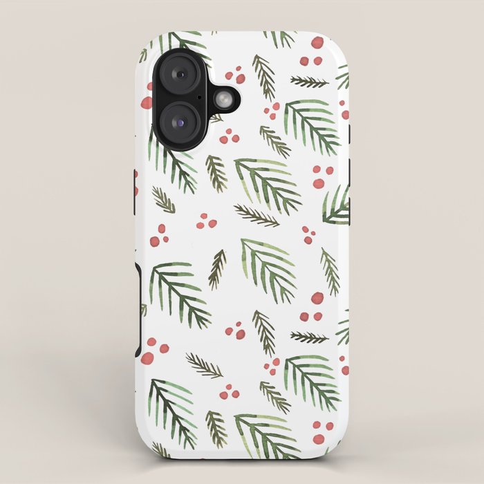 Christmas tree branches and berries - vintage iPhone Case Gallery Image 1