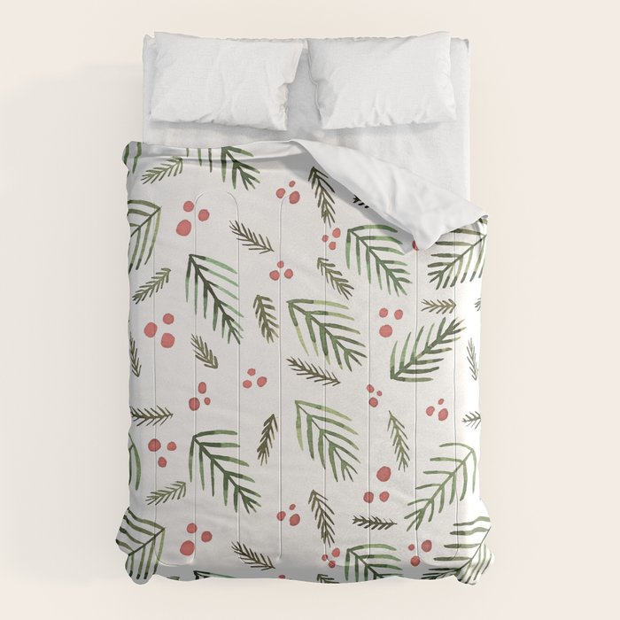 Christmas tree branches and berries - vintage Comforter Gallery Image 1