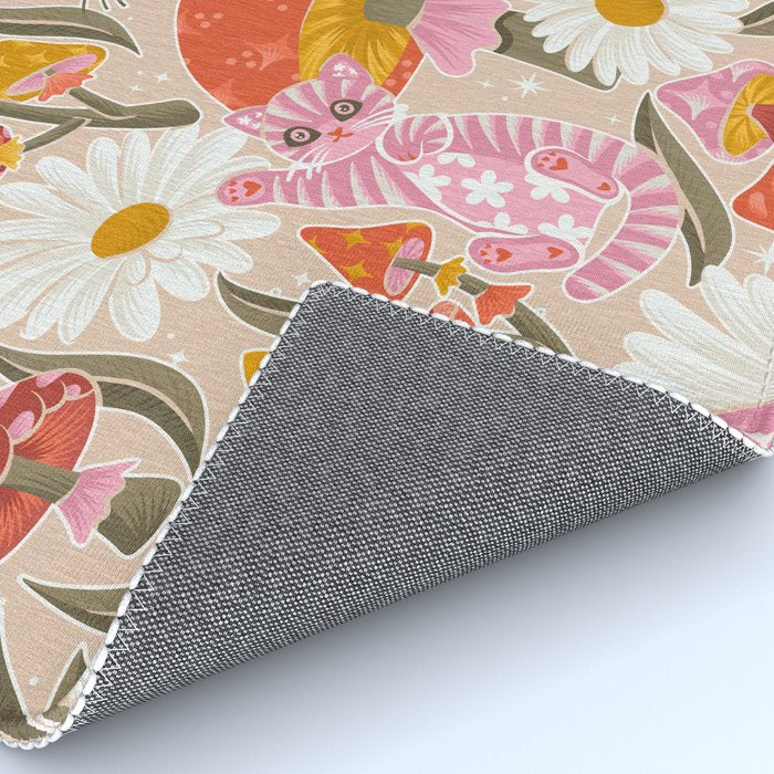 Kittens & Shrooms - Pink & Coral on Cream Rug Gallery Image 4