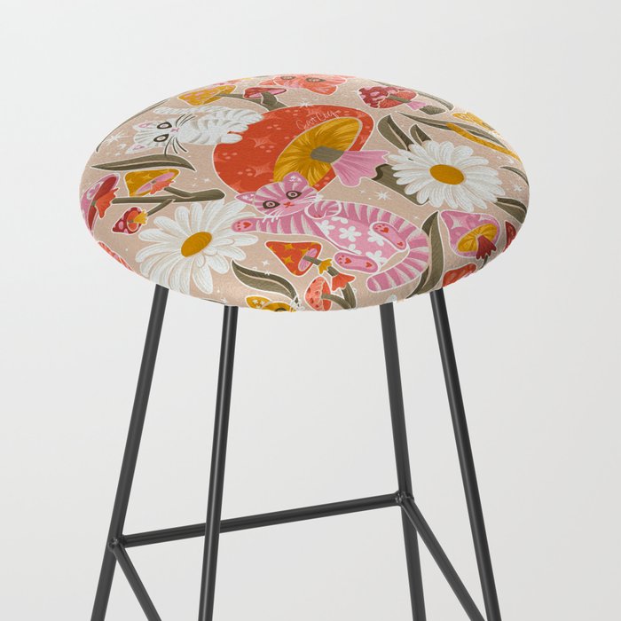 Kittens & Shrooms - Pink & Coral on Cream Stool Gallery Image 2