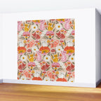 Kittens & Shrooms - Pink & Coral on Cream Wall Mural Gallery Image 2