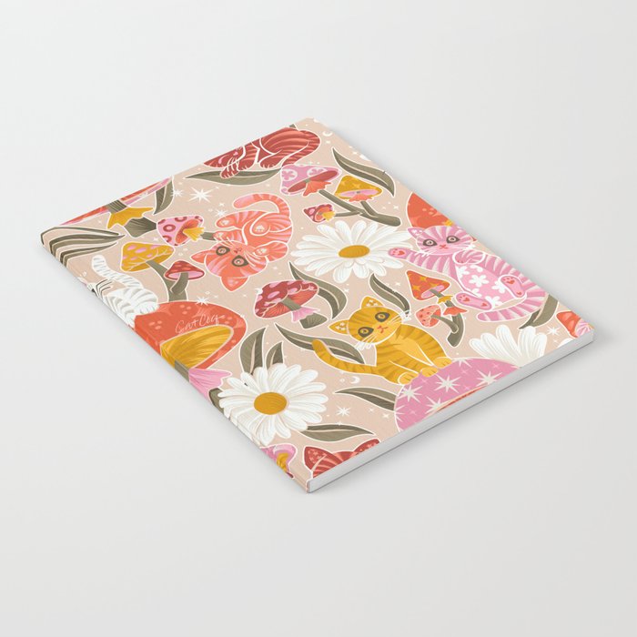 Kittens & Shrooms - Pink & Coral on Cream Notebook Gallery Image 1