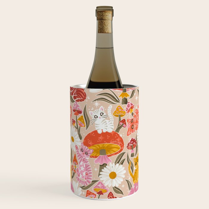 Kittens & Shrooms - Pink & Coral on Cream Wine Chiller Gallery Image 1