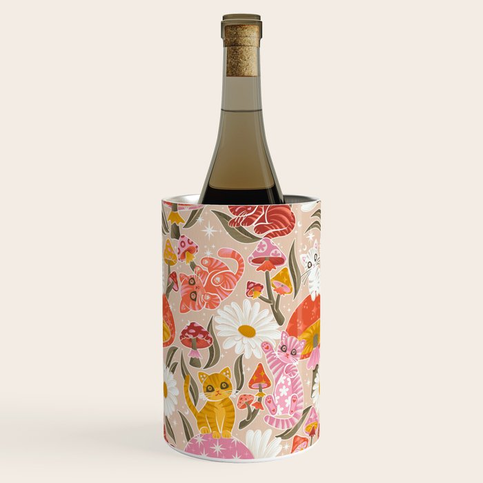 Kittens & Shrooms - Pink & Coral on Cream Wine Chiller Gallery Image 3