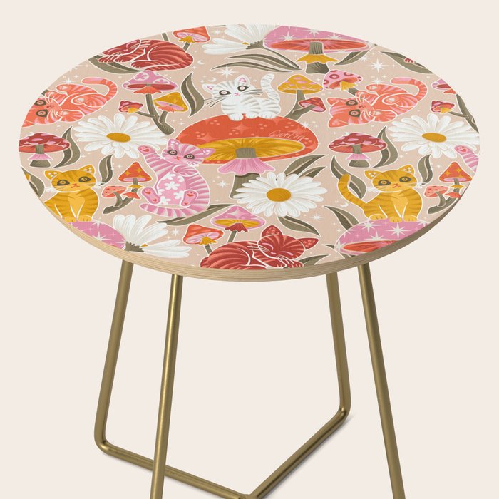 Kittens & Shrooms - Pink & Coral on Cream Side Table Gallery Image 2