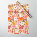 Kittens & Shrooms - Pink & Coral on Cream Wrapping Paper Gallery Image 1