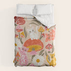 Kittens & Shrooms - Pink & Coral on Cream Duvet Cover Gallery Image 6