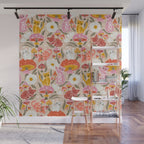 Kittens & Shrooms - Pink & Coral on Cream Wall Mural Gallery Image 1