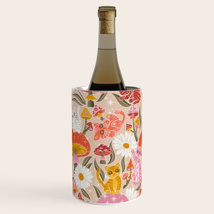 Kittens & Shrooms - Pink & Coral on Cream Wine Chiller Gallery Image 2