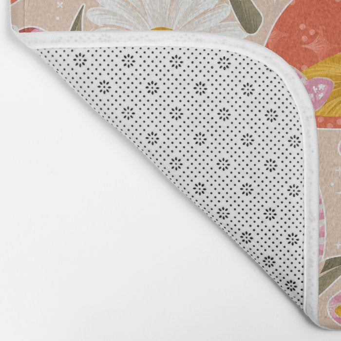 Kittens & Shrooms - Pink & Coral on Cream Bath Mat Gallery Image 2
