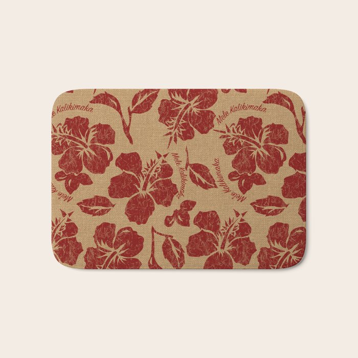 Mele Kalikimaka Vintage Pareau Hawaiian Hibiscus  Bath Mat Gallery Image 1