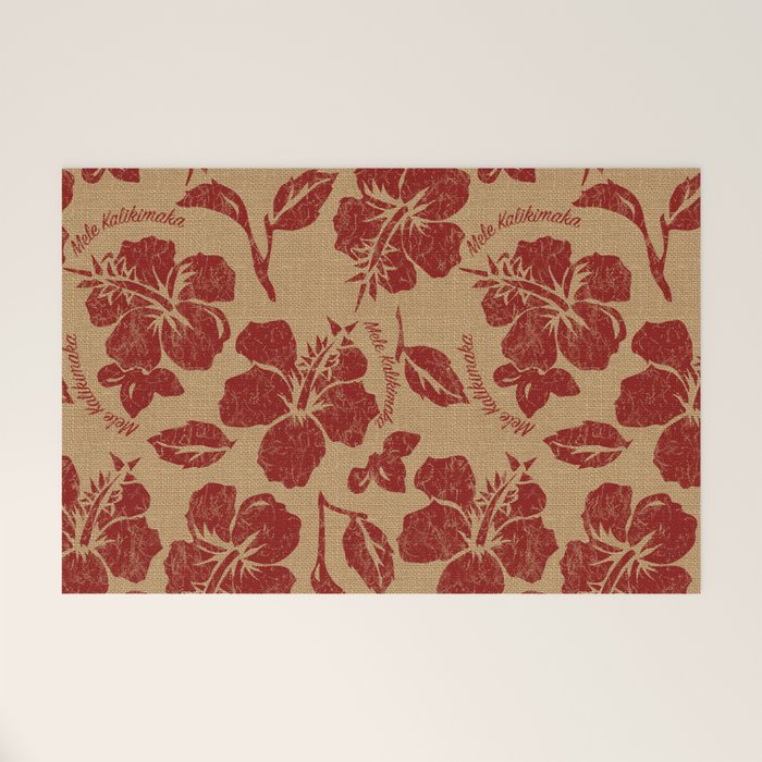 Mele Kalikimaka Vintage Pareau Hawaiian Hibiscus  Welcome Mat Gallery Image 1