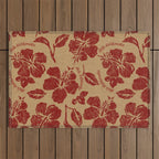 Mele Kalikimaka Vintage Pareau Hawaiian Hibiscus  Outdoor Rug Gallery Image 1