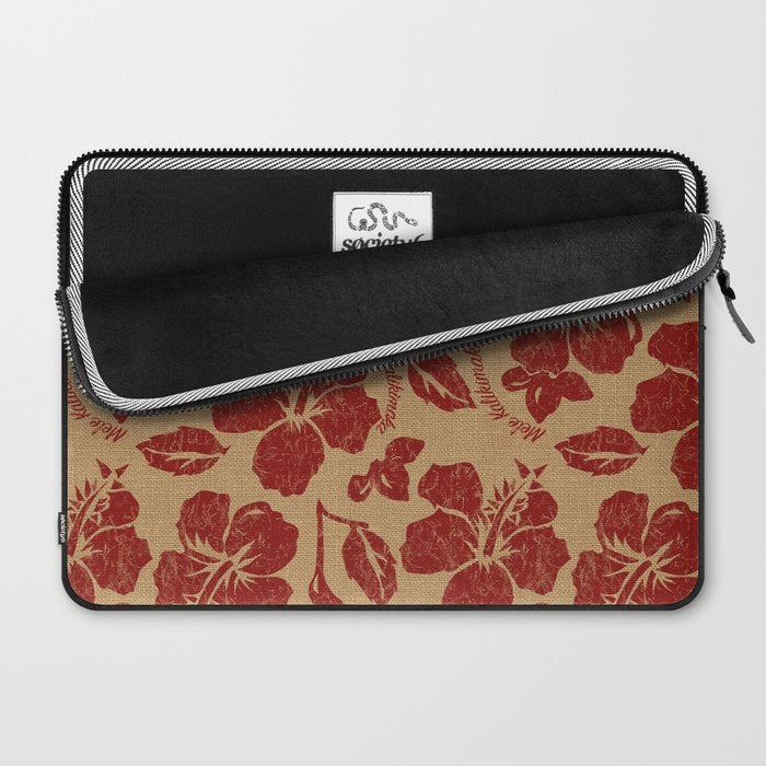 Mele Kalikimaka Vintage Pareau Hawaiian Hibiscus  Laptop Sleeve Gallery Image 2