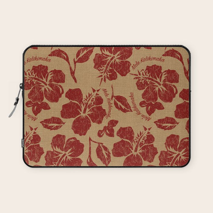 Mele Kalikimaka Vintage Pareau Hawaiian Hibiscus  Laptop Sleeve Gallery Image 1