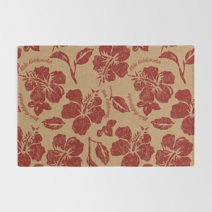 Mele Kalikimaka Vintage Pareau Hawaiian Hibiscus  Rug Gallery Image 2
