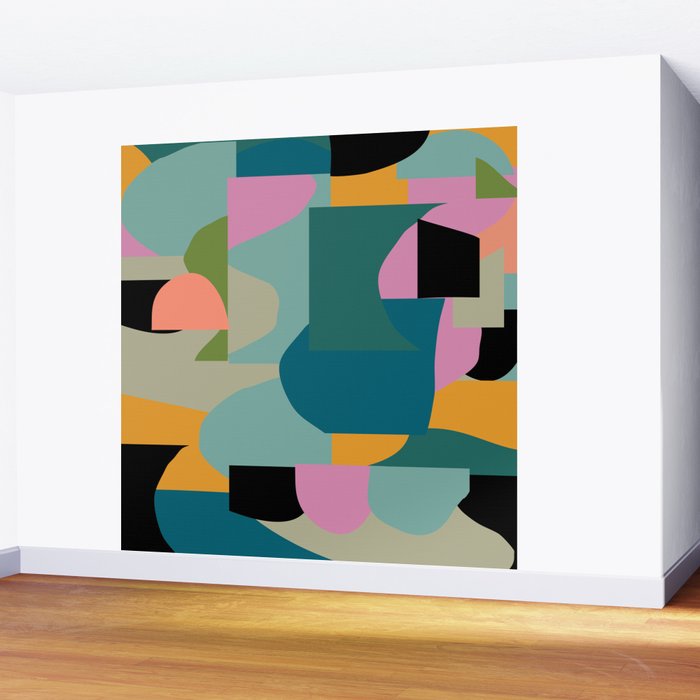 Abstract Collage in Teal Wall Mural Gallery Image 2