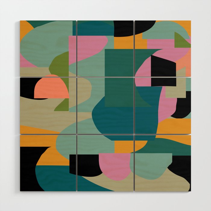 Abstract Collage in Teal Wood Wall Art Gallery Image 1