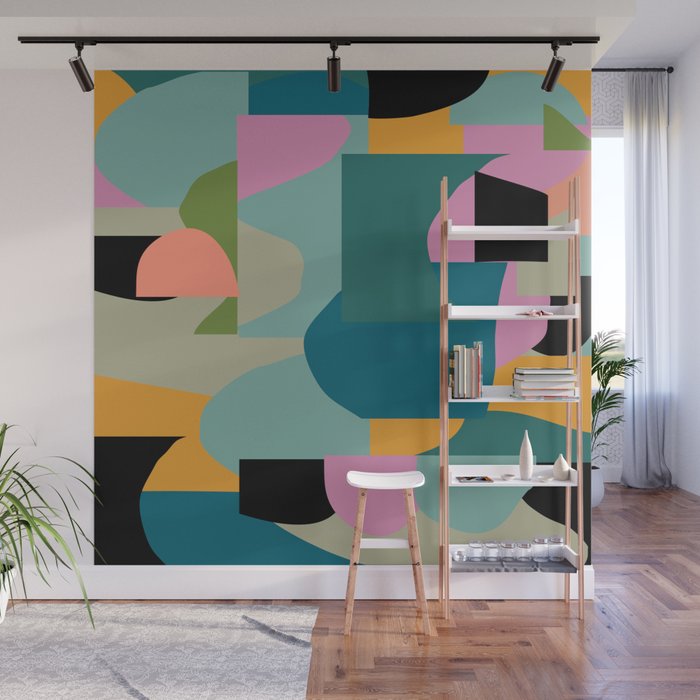 Abstract Collage in Teal Wall Mural Gallery Image 1