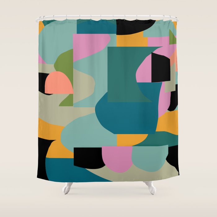 Abstract Collage in Teal Shower Curtain Gallery Image 1