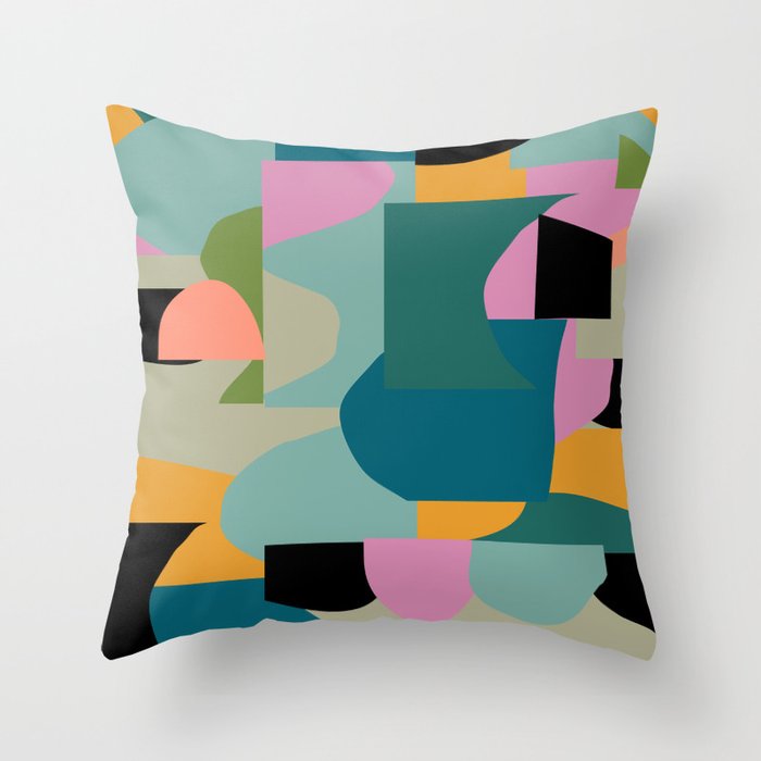 Abstract Collage in Teal Throw Pillow Gallery Image 1