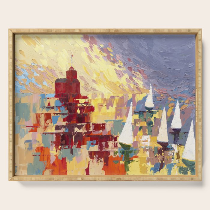 Red Lighthouse in Holland Michigan Serving Tray Gallery Image 1