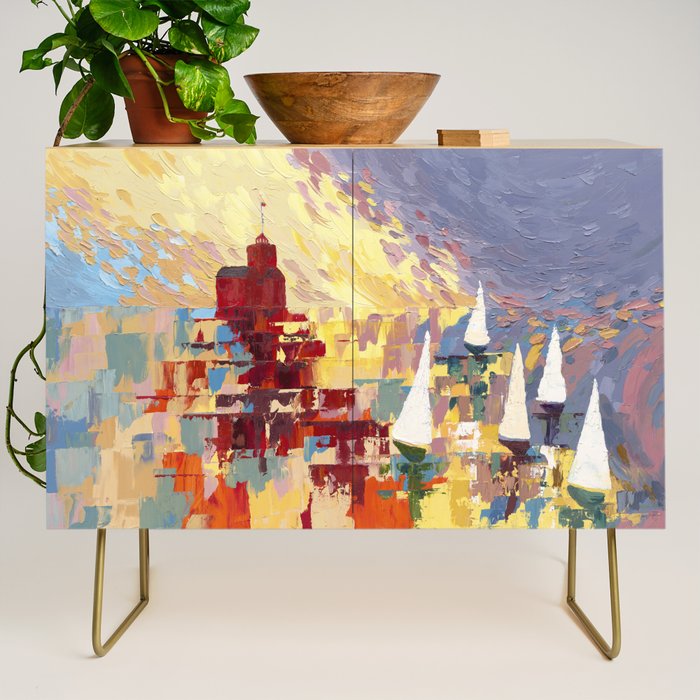 Red Lighthouse in Holland Michigan Credenza Gallery Image 1