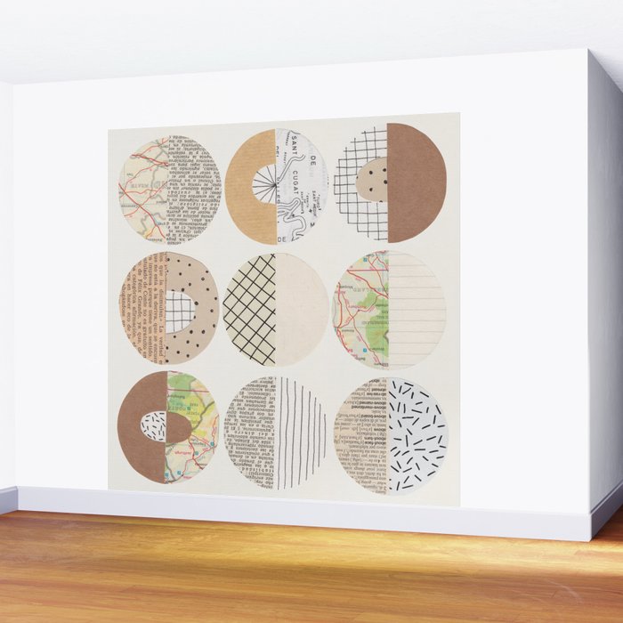 Patterned Circles: Maps & Kraft Paper Wall Mural Gallery Image 2
