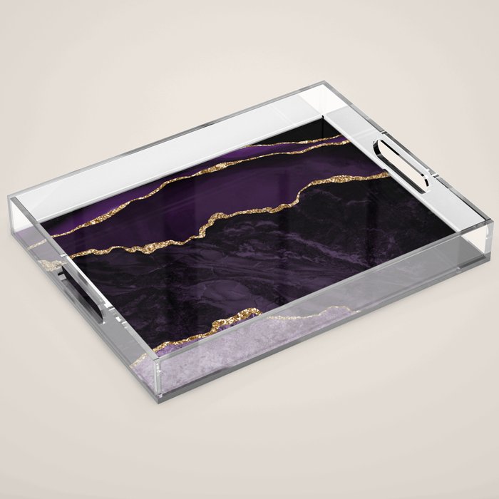 Agate Purple Gold Glitter Design Acrylic Tray Gallery Image 1