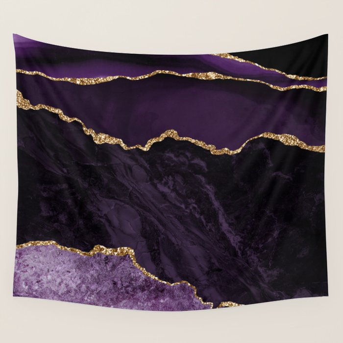 Agate Purple Gold Glitter Design Wall Tapestry