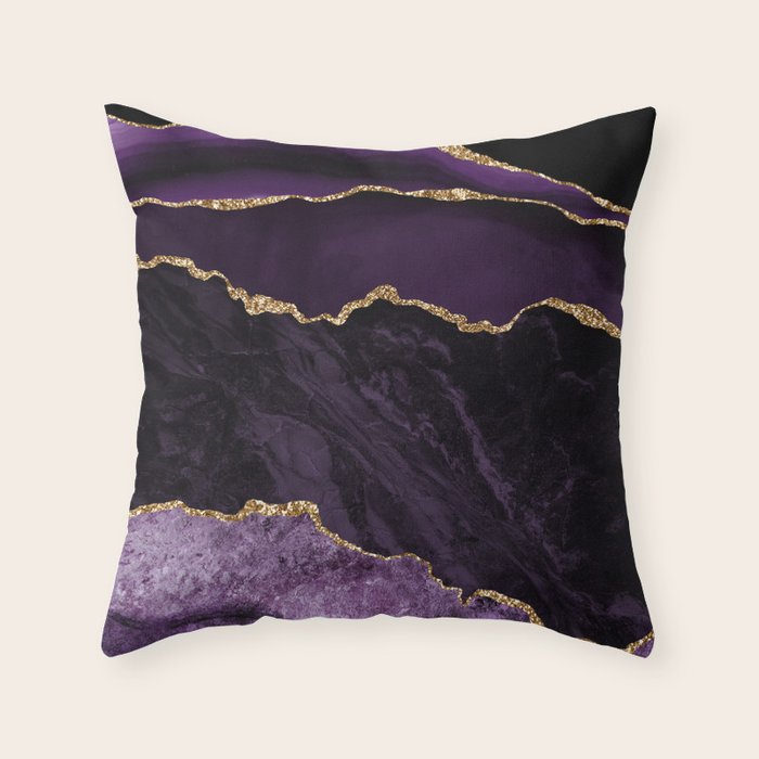 Agate Purple Gold Glitter Design Throw Pillow Gallery Image 6
