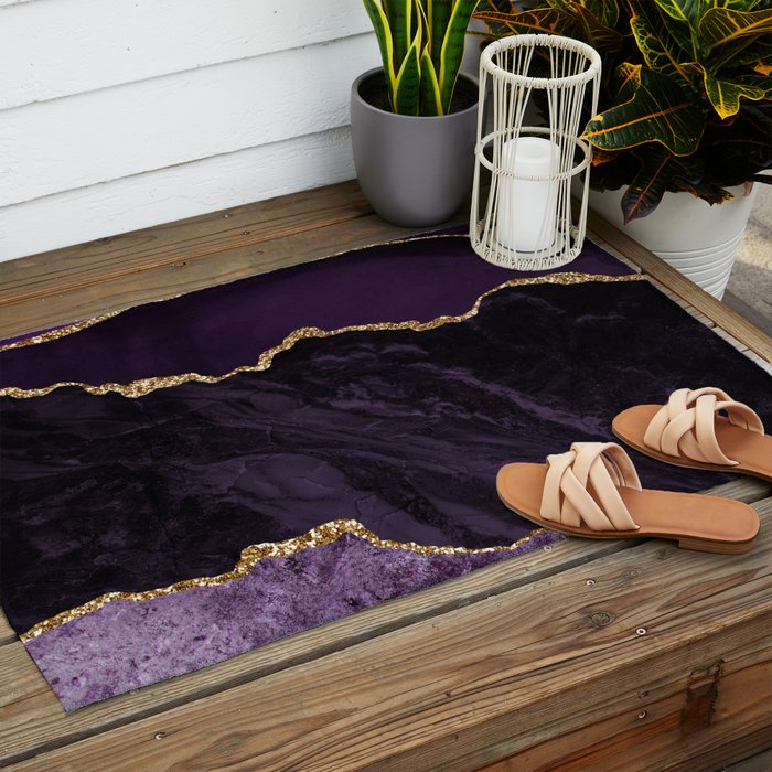 Agate Purple Gold Glitter Design Outdoor Rug Gallery Image 2