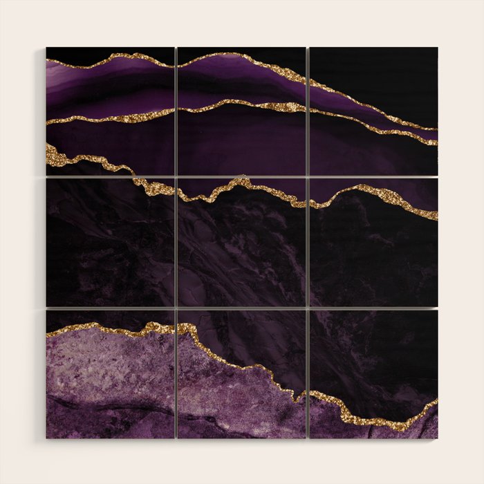 Agate Purple Gold Glitter Design Wood Wall Art