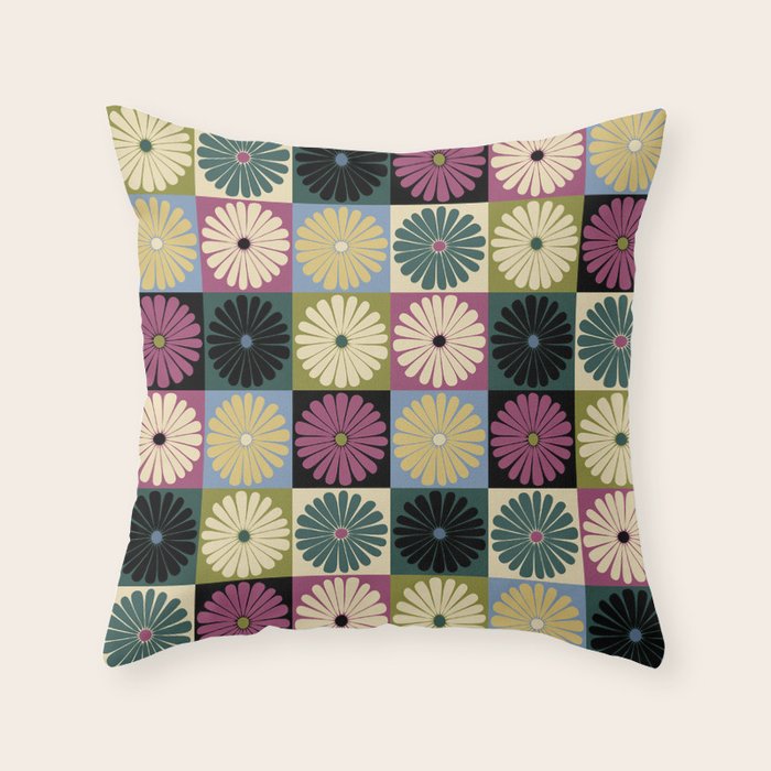 Retro Flowers Check Pattern I Throw Pillow Gallery Image 6