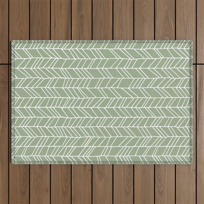 Rustic Herringbone in Sage Green Outdoor Rug Gallery Image 1