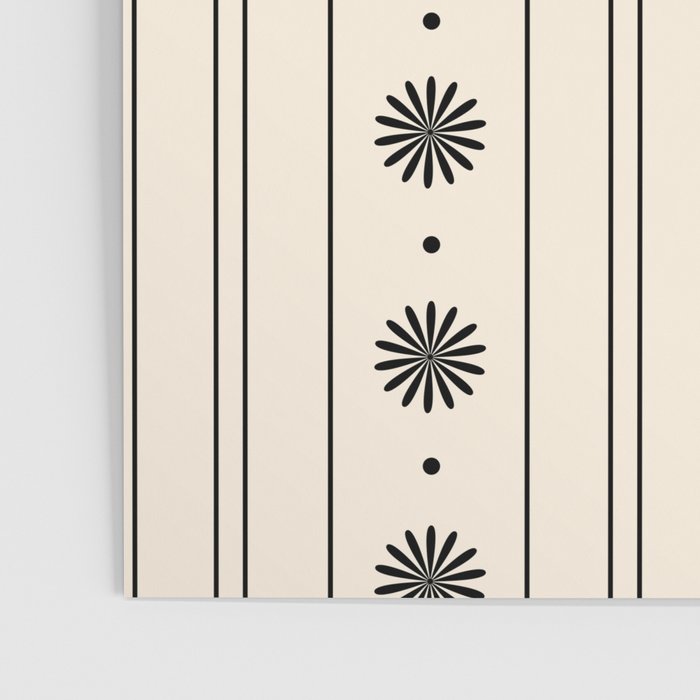 Daisy Stripes Minimalist Geometric Flowers and Stripes Pattern in Black and Almond Cream Poster Gallery Image 3