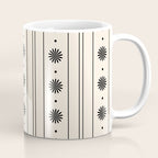 Daisy Stripes Minimalist Geometric Flowers and Stripes Pattern in Black and Almond Cream Coffee Mug Gallery Image 1