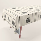 Daisy Stripes Minimalist Geometric Flowers and Stripes Pattern in Black and Almond Cream Tablecloth Gallery Image 1