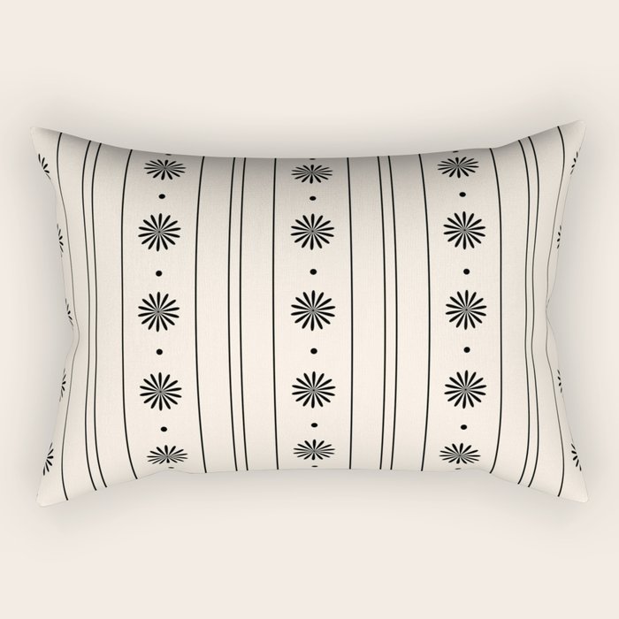 Daisy Stripes Minimalist Geometric Flowers and Stripes Pattern in Black and Almond Cream Rectangular Pillow Gallery Image 2
