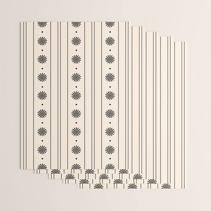 Daisy Stripes Minimalist Geometric Flowers and Stripes Pattern in Black and Almond Cream Wrapping Paper Gallery Image 3