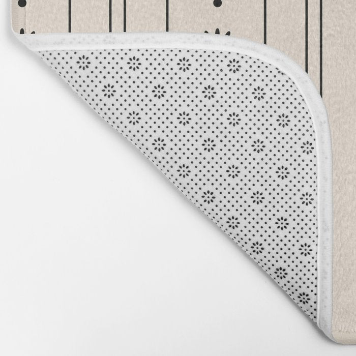 Daisy Stripes Minimalist Geometric Flowers and Stripes Pattern in Black and Almond Cream Bath Mat Gallery Image 2