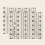 Daisy Stripes Minimalist Geometric Flowers and Stripes Pattern in Black and Almond Cream Placemat Gallery Image 1
