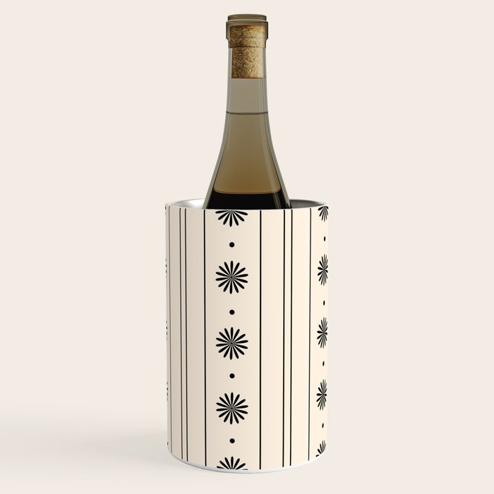 Daisy Stripes Minimalist Geometric Flowers and Stripes Pattern in Black and Almond Cream Wine Chiller Gallery Image 3