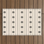 Daisy Stripes Minimalist Geometric Flowers and Stripes Pattern in Black and Almond Cream Outdoor Rug Gallery Image 1