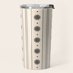 Daisy Stripes Minimalist Geometric Flowers and Stripes Pattern in Black and Almond Cream Travel Mug Gallery Image 2