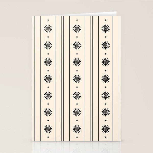 Daisy Stripes Minimalist Geometric Flowers and Stripes Pattern in Black and Almond Cream Stationery Card Gallery Image 2