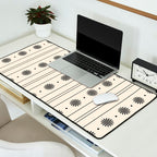 Daisy Stripes Minimalist Geometric Flowers and Stripes Pattern in Black and Almond Cream Desk Mat Gallery Image 2
